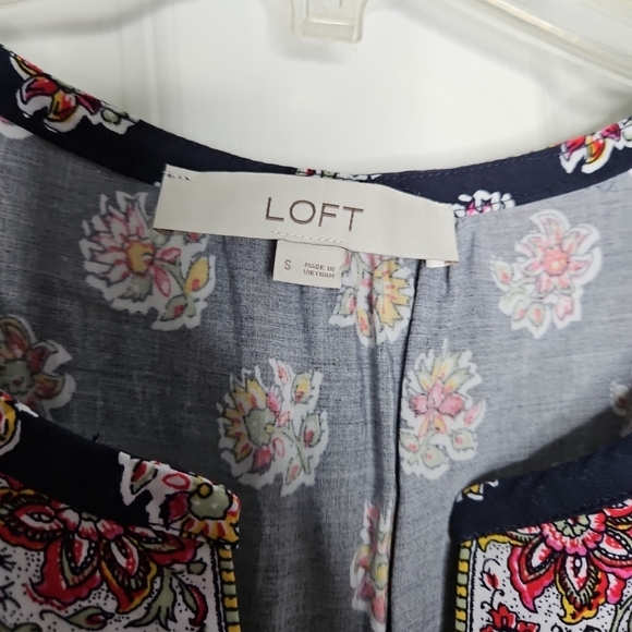 LOFT Paisley Midi Peasant Dress Small Navy Blue Elastic Waist Tassels Ruffle Hem - Picture 8 of 12